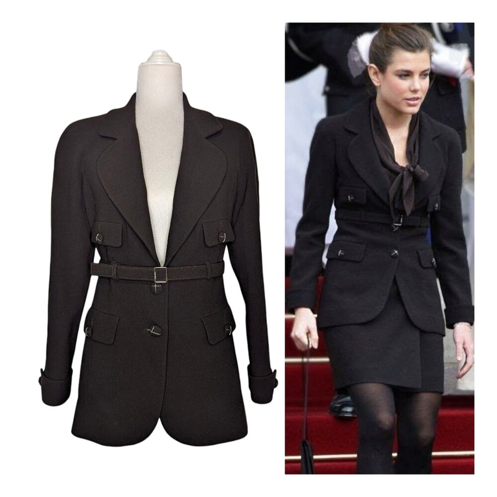 Chanel 2007 Paris-Monte Carlo Belted Wool Jacket Blazer CC Buttons Black 40